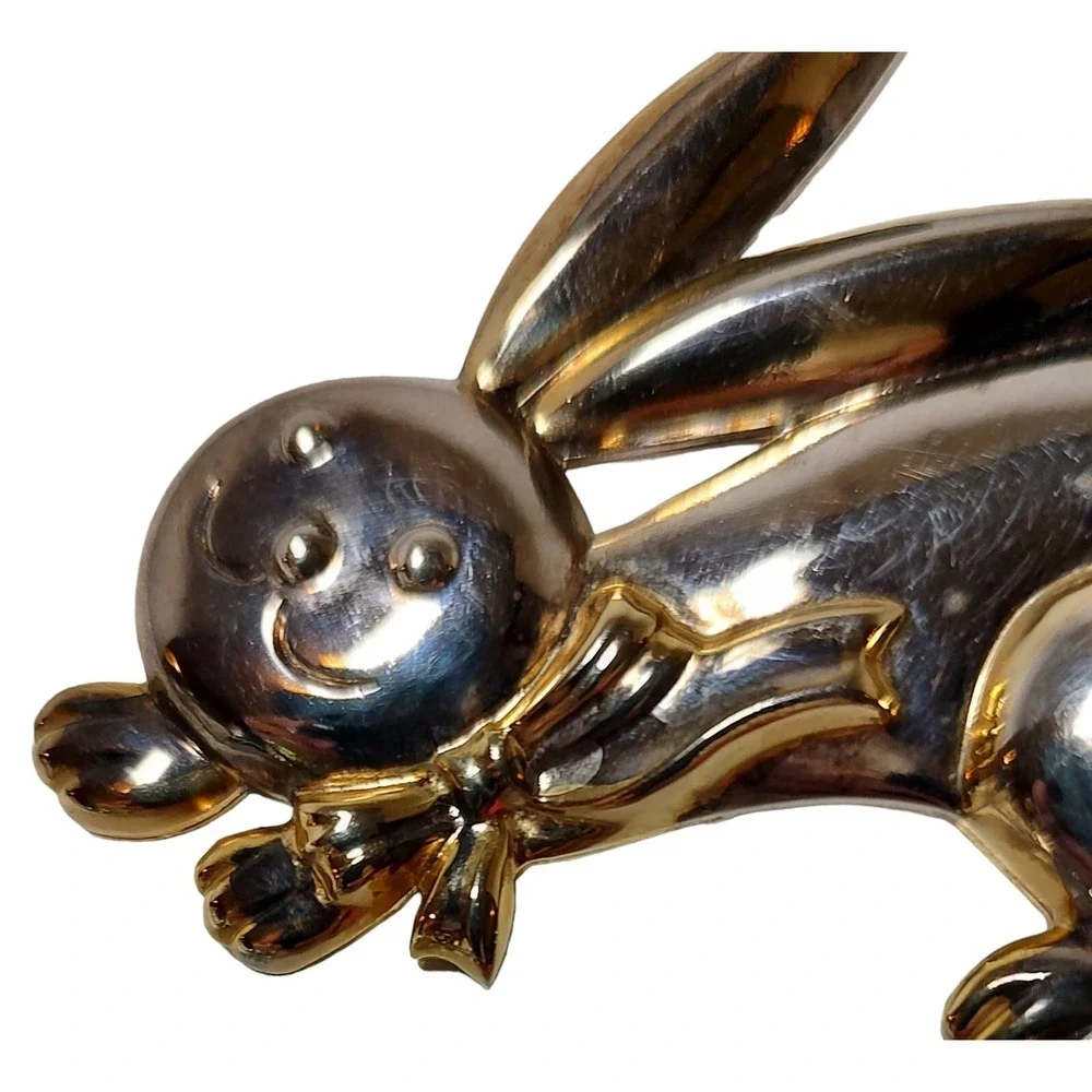 Vintage Bunny Rabbit Brooch Pin Pendant‎ Large Animal Jewelry Silver Plated 3 in